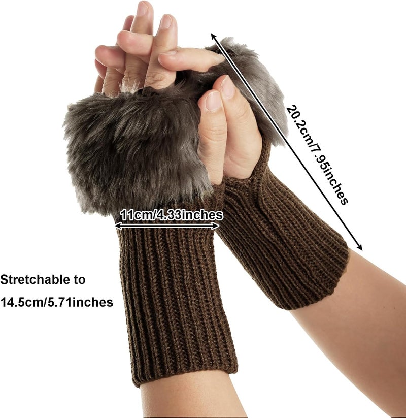 cnomg Winter Faux Fur Fingerless Gloves Faux Fur Half Finger Warmers Fingerless Gloves for Women Girls Working Writing - Image 3